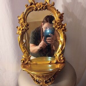 Ornate Gold Wall Mirror with Shelf